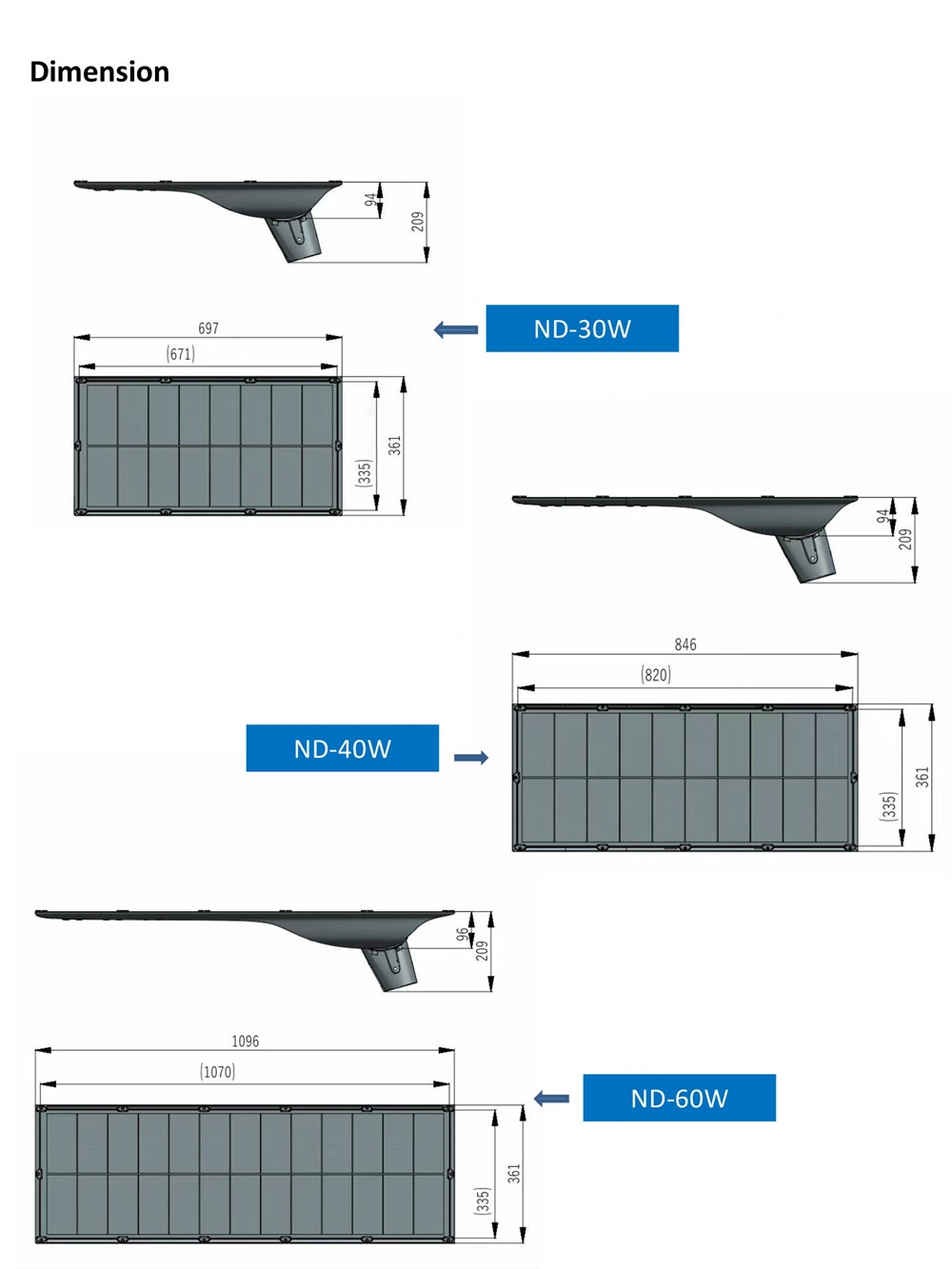 New Modern High Lumen Outdoor Waterproof Integrated Aluminum 30W 40W 60W 80W 100W LED All in One Solar Street Light